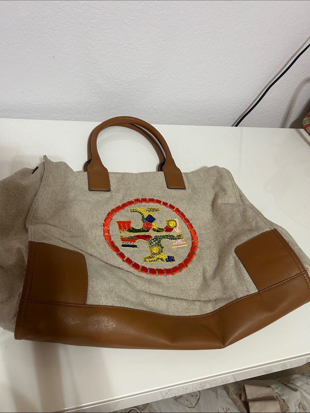 Tory Burch Ella Embroidered Canvas Tote Bag